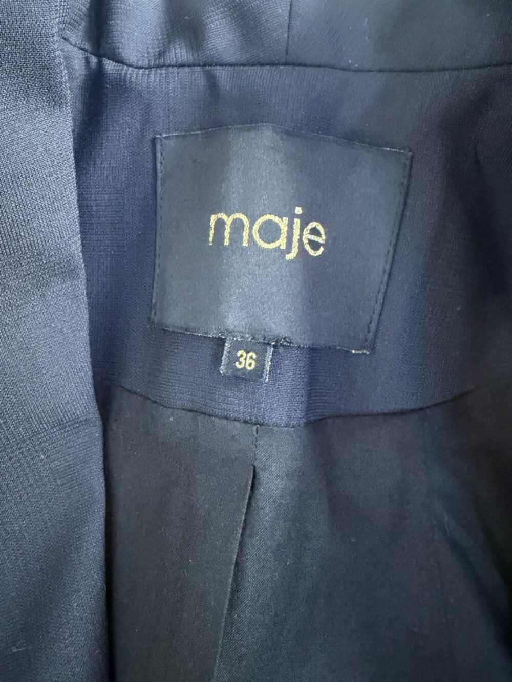Maje Womens Wool Blazer Jacket Lambskin Leather Trim Fitted Black Size 36/S - Picture 3 of 11